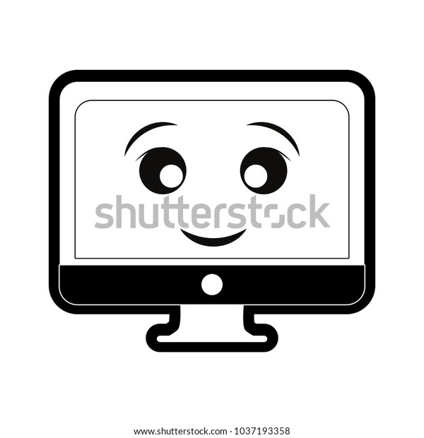 Kawaii Uncolored Thick Line Screen Over Stock Vector (Royalty Free ...