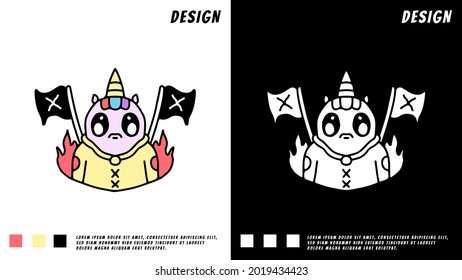 kawaii unicorn with flags. illustration for t shirt, poster, logo, sticker, or apparel merchandise.