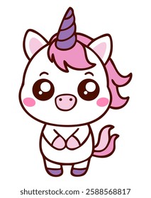 Kawaii unicorn pony cute cartoon style illustration