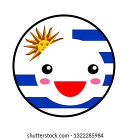 Kawaii Uruguay flag smile. Flat style. Cute cartoon isolated fun design emoticon face. Vector art anime illustration for celebration holiday decoration element. Business card with template icon.
