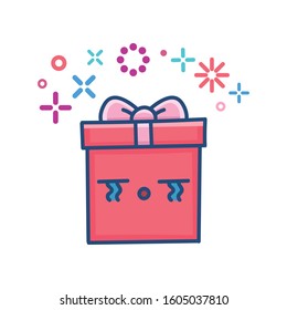 kawaii valentine crying gift box illustration isolated on white
