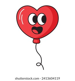 Kawaii valentine heart balloon cartoon character. vector illustration.