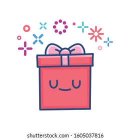 kawaii valentine smiling gift box illustration isolated on white