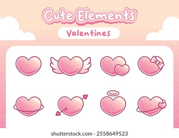 Kawaii valentine's day pink love heart cute elements collection