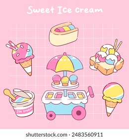 Kawaii varios helados lindo pegatina