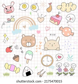 Kawaii various set fashion patch badges for sticker , postcard , invitation . vector illustration for kids