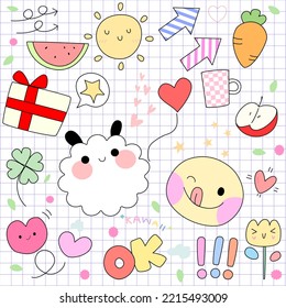 Kawaii various set fashion patch badges for sticker , postcard , invitation . vector illustration for kids