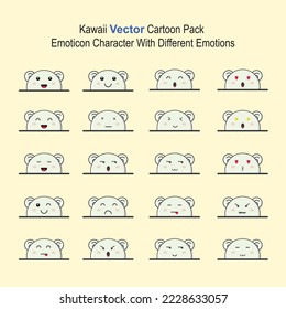 Kawaii Vector Cartoon Pack or set Emoticon Character With Different Emotions and Face Expression Illustration Emotional Set Of Stock Vector - Illustration of emoticon