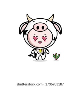 Kawaii vector Cow character illustration, you can use as a sticker, profile photo, object icon 