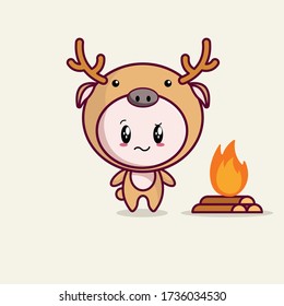 Kawaii vector Deer character illustration, you can use as a sticker, profile photo, object icon, etc.