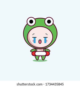 Ilustración del personaje de la rana vectorial Kawaii, se puede usar como pegatina, foto de perfil, icono de objeto 