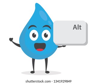 Kawaii vector illustration character cartoon cute water blue mascot holding  alt keyboard button to press in white background modern flat design brand