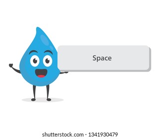 Kawaii vector illustration character cartoon cute water blue mascot holding  space keyboard button to press in white background modern flat design brand