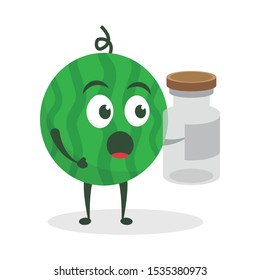 Kawaii vector illustration character cartoon cute watermelon mascot holding chemical tube glass  in white background modern flat design brand