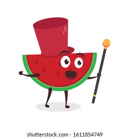 Kawaii vector illustration character cartoon cute fruit watermelon mascot holding music orchestra marching band in white background modern flat design brand