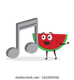 Kawaii vector illustration character cartoon cute fruit watermelon mascot holding music note in white background modern flat design brand