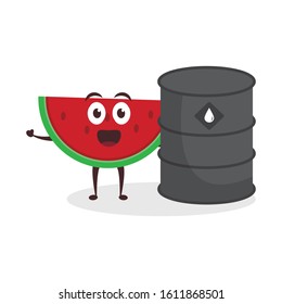 Kawaii vector illustration character cartoon cute fruit watermelon mascot holding oil drum in white background modern flat design brand