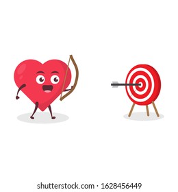 Kawaii vector illustration character cartoon cute love icon 3d mascot holding  arrow bow shoot target in white background modern flat design brand