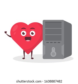 Kawaii vector illustration character cartoon cute love icon 3d mascot holding  cpu computer service in white background modern flat design brand