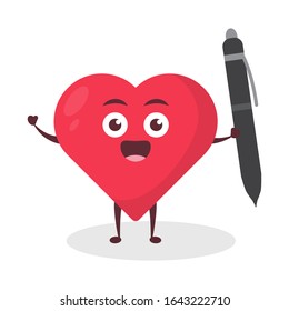 Kawaii vector illustration character cartoon cute love icon 3d mascot holding  write pen in white background modern flat design brand