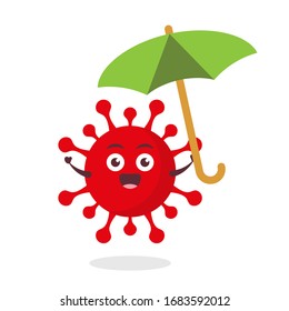 Kawaii vector illustration character cartoon cute red virus corona icon mascot holding umbrella in white background modern flat design brand