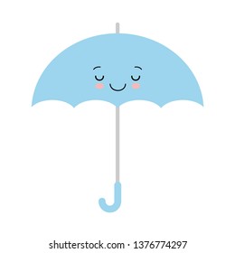 Kawaii Vector Illustration. Cute Blue umbrella icon. Blue umbrella isolated on white background.