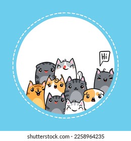 Kawaii vector illustration hand drawn banner. Cute cats with greetings and lettering on white color. Doodle cartoon style
