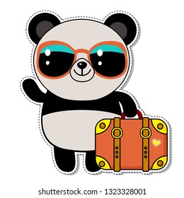 kawaii  vector sticker image with funny panda traveler
