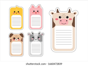 Kawaii vector weekly kid planner with pig, cow, dog, chicken, goat. Cute illustration with funny animals