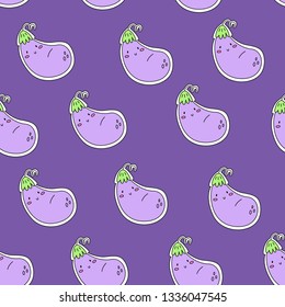 Kawaii vegetable. Eggplant. Vector seamless pattern eps 10