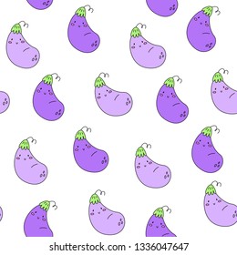 Kawaii vegetable. Eggplant. Vector seamless pattern eps 10