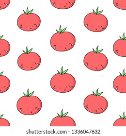 Kawaii vegetable. Tomato. Vector seamless pattern eps 10