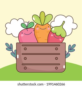 kawaii vegetables in box cartoon