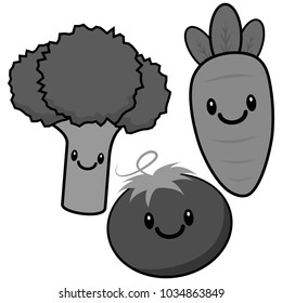 Kawaii Veggies Illustration - A vector cartoon illustration of a few cute Kawaii Veggies.