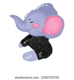 kawaii watercolor elephant isolated on white background. scrapbook