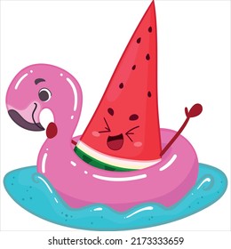 Kawaii watermelon character for summer stickers