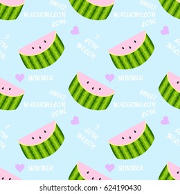 kawaii watermelon seamless pattern with heart