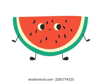 Kawaii Watermelon Slice. Vector hand drawn illustration. Childish print. 