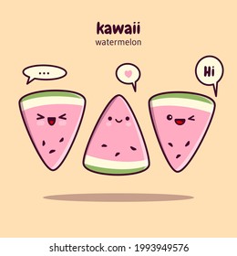 Kawaii watermelon slices. Cute kawaii food characters.