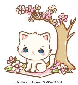 	
kawaii white cat is under sakura tree Hand drawn illustration cherry blossoms Sakura pastel color isolated on transparent background, nursery decorations, spring	
