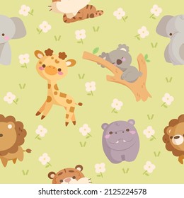 Patrón ininterrumpido de animales salvajes de Kawaii