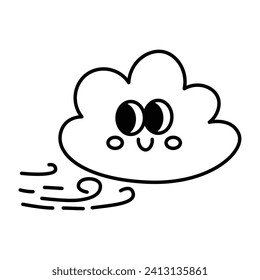 Kawaii Wind cloud cartoon line icon. vector illustration.