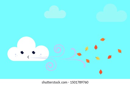 Kawaii wind and Clouds Weather Vector Illustration