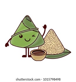 kawaii winking rice dumpling with sauce cartoon