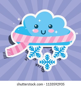 kawaii winter cloud snowflake cartoon weather