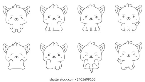 Kawaii wolf set coloring animals collection