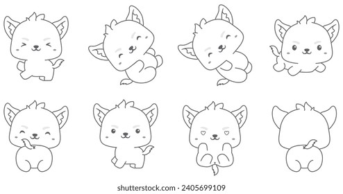 Kawaii wolf set coloring animals collection