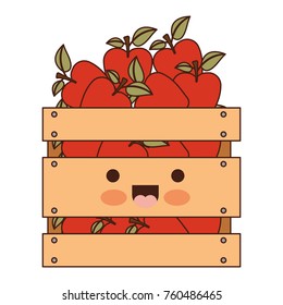 kawaii wooden basket with apples in colorful silhouette