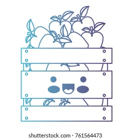 kawaii wooden basket with apples in degraded blue to purple color contour