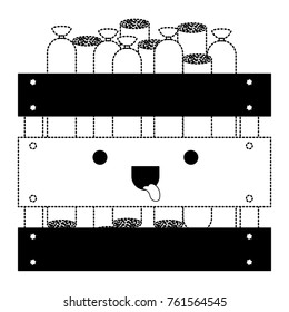 kawaii wooden basket with sausages in black dotted silhouette